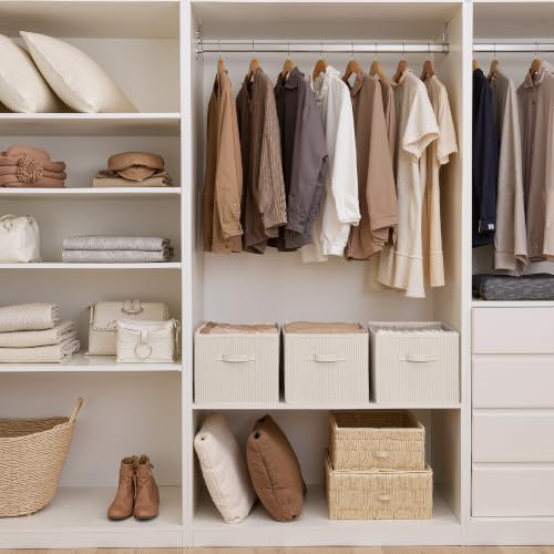 StorageWorks Shelf Organizer Bins, Khaki & Beige Stripes, Extra Large - Image 4