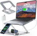 Meifigno Laptop Stand with Wireless Charging Station Base, Foldable Aluminum MacBook Holder with MagSafe Charger for iPhone/iWatch/AirPods, 30W USB-C Wired Charging for Laptop/iPad, with 65W Adapter by Meifigno