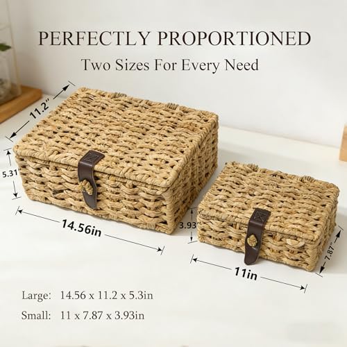 2 Pcs Woven Storage Basket with Lid, Seagrass Basket,Decorative Storage Box - Image 2
