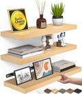 BAYKA Light Oak-Toned Floating Shelves 15.7in, Set of 3, Wall Mounted Shelf by Bayka
