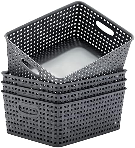 Eslite Plastic Storage Baskets for Organizing,11"X8.5"X4.7",Pack of 4 (Grey) by Eslite