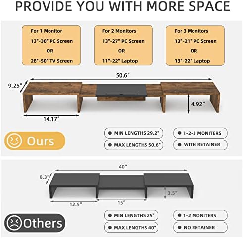 WESTREE Triple Dual Monitor Stand Riser, Extra Long Monitor Stand for 1~2~3 Monitors, Monitor Stand with Length and Angle Adjustable, 3 Shelf Desktop Storage Riser for Monitor Computer Screen Laptop - Image 4