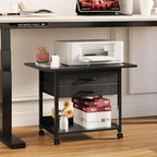 VENNQD Large Printer Stand with Storage Fabric Drawer Under Desk Printer Table with Wheels for Home Office, Printer Cart fit Fax Machine Scanner 23.4"x15.7" (Black, 2 Tiers) - Image 2