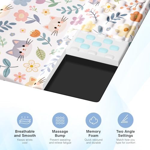 Ospelelf Keyboard Wrist Rest and Mouse Pad Set, Ergonomic Memory Foam Wrist Support, Aesthetic Desk Accessories for Office, Home & Gaming, Relief for Carpal Tunnel & Wrist Pain,Floral Cat - Image 5