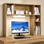 3 Tier Desktop Bookshelf with Rechargeable Eye-Friendly LED Desk Light, Desk Hutch Organizer with 5 Shelves, Wooden Desk Bookshelf for Office, Dorm and Small Space, Burlywood by Unknown