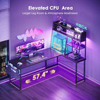 AODK 59 Inch L Shaped Gaming Desk with Display Shelves, LED Lights, Black - Image 6