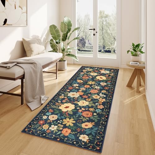 DUKINO 2.6x8 Runner Rug, Washable Runner Rug for Hallway Non Slip Navy Blue - Image 6