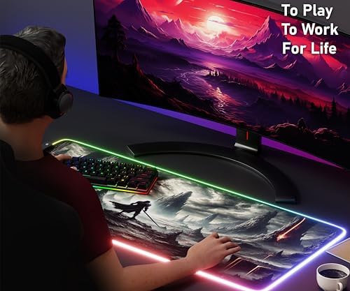 RGB Gaming Mouse Pad Large Extended Desk Mat 35.4x15.7 XXL XXXL Mousepad LED Light Up Keyboard Mat PC Gamer Desk Pad Gaming Accessories Extra Big Mouse Mat for Desk - Shadowlands Odyssey - Image 6