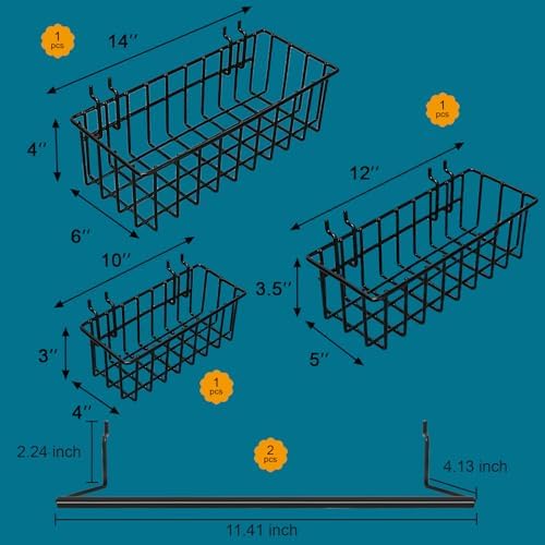310PCS Pegboard Accessories Organizer Kit, Peg Board Baskets and Paper Towel Holder for 1/8 and 1/4 inch Pegboard Hooks Assortment,Metal Hooks for Hanging Storage (Basket Set) - Image 4