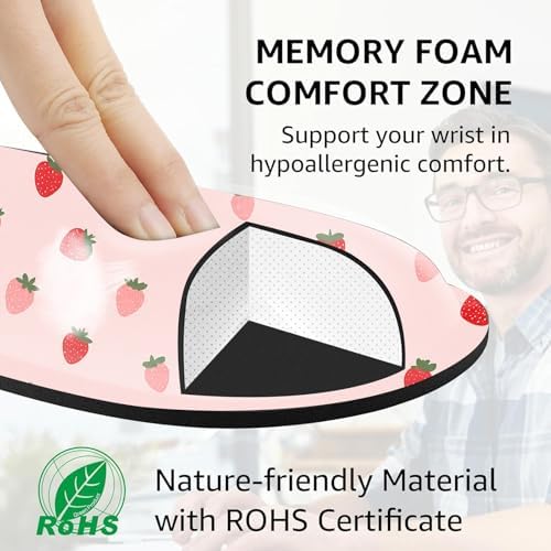 Large Keyboard Mouse Pad Set, Extended Mouse Pad+Keyboard Wrist Rest Support, Memory Foam Ergonomic Easy Typing, 4Pcs (31.5×11.8 in) Desk Pad Set for Office Home,Cute Strawberry Pattern - Image 4