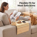 OMEO Couch Cup Holder, Bamboo Sofa Armrest Tray with 360° Rotating Drink Holder, Clip-On Arm Rest Table for Couch, Anti-Slip Armrest Tray for Snacks & Drinks, 18.9" x 12.99" - Image 4