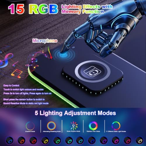HAUTOCO Wireless Charging Mouse Pad, RGB Large Gaming Desk Mat - Image 3