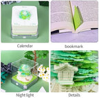 3D Memo Pad Time Piece Calendar 2027,3D Calendar Memo Pad DIY Notes Notepad Paper Carving Art Green Tree House,3D Desk Calendar 2027 With Lights - Image 4