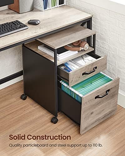 VASAGLE File Cabinet with Wheels, 2 Drawers, Open Shelf - Image 7