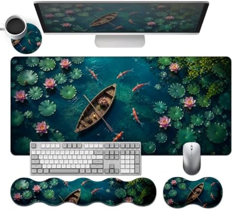 Large Desk Pad Set with Keyboard Wrist Rest & Mouse Wrist Support by SichKards