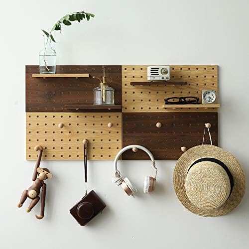 Wooden Pegboard Modular Display Organization Storage Wall Hooks Shelf(Color：Walnut) - Image 4
