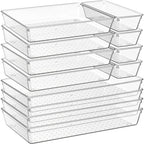 Criusia 12 Pack Large Clear Plastic Drawer Organizer Trays | MULTI-USE Acrylic Drawer Storage for Kitchen, Bathroom, Makeup, Office, School, Undies | College Dorm Room, Home Apartment Essentials by Criusia