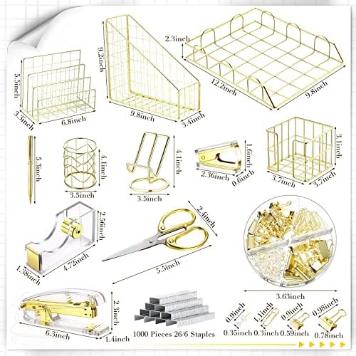 Yaomiao 13 Pcs Desk Accessories Set Organizer Office Supplies, Gold - Image 2