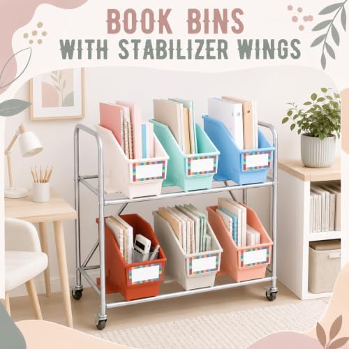 gisgfim 12 Pcs Non-Tip Book Bins with Stabilizer Wings (Morandi) - Image 4