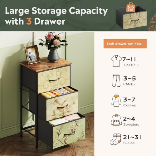WLIVE Small Dresser Nightstand for Bedroom, 3 Drawers, Floral - Image 5