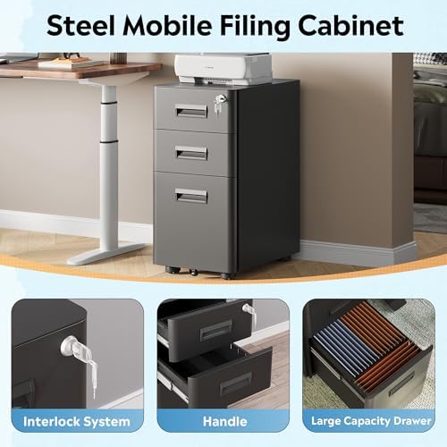 DEVAISE 3 Drawer Mobile File Cabinet, Fully Assembled Except Casters - Image 6