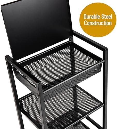 Mind Reader Cart with Covered Compartment, Office Organizer, Storage, 3-Tier, Office, Metal, 15.5" L x 11" W x 28.25" H, Black - Image 4