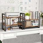 Homeiju Bookshelf, Dorm Desk Hutch, Desk Shelf Organizer, 4 Tier Stackable Bookcase, Adjustable Industrial Book Shelf Storage Organizer for Desktop, Living Room, Bedroom, Office,Rustic Black and Brown - Image 2