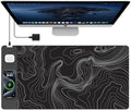 Mouse Pad with Wireless Charging, Large Desk Mat, Black Topographic Map #3 by TopmadeProduct-Ordernow