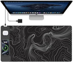 Mouse Pad with Wireless Charging, Large Desk Mat, Black Topographic Map #3 by TopmadeProduct-Ordernow