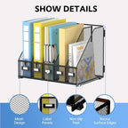 5 Vertical Compartments Magazine File Holder, Metal Binder Organizer, Black - Image 3