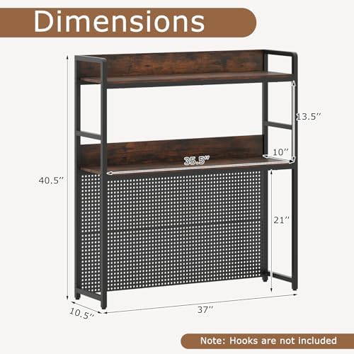 GOFLAME Desktop Bookshelf with Pegboard, 37 Inch Industrial Desk Hutch for Computer Monitor, 2-Tier Countertop Organizer Shelf with Safety Guardrails for Home Office, Dorm, Study, Rustic Brown - Image 3