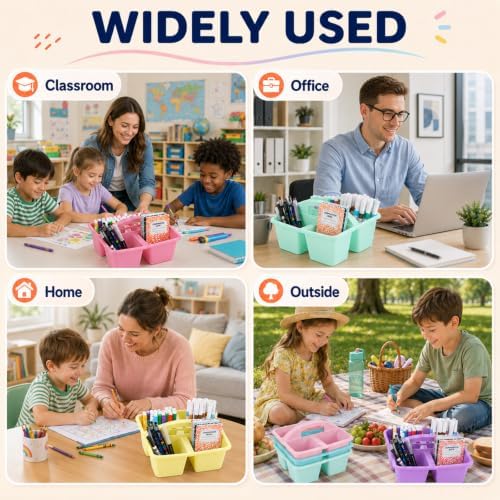 gisgfim 6 Pack Plastic Classroom Caddy with 4-Compartments Plastic Storage Caddies with Handle 4 Compartments Table Caddy Organizer Versatile Table Caddies for Classroom Office, Pastel Color - Image 6