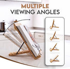 Bamboo Cookbook Stand Large, Adjustable Book Holder Tray and Page Paper Clips - Walnut Color Large - 4-Position Recipe Book Stand Holds Thick Books for Kitchen Counter, Reading, Studying - Foldable - Image 4