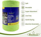 Greenfound Microfiber Cleaning Cloth Roll, 80 Pack Tear Away Towels, Reusable Washable Lint Free Scratch Free Absorbent Cleaning Rags for Kitchen Home Car Window Glass, 11.5 x 11.5 Inch Wave Green - Image 3