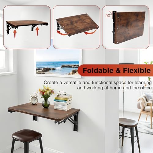 Wooden Folding Shelf Wall Mounted for Small Space, Fold Down Desk for Home - Image 5
