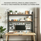 Desktop Bookshelf with Pegboard, 2-Tier Desk Hutch Storage Organizer Rack, Metal Frame & Wood Board, for 27-inch Monitor, Home Office & Dorm，Black,45.3" W - Image 2
