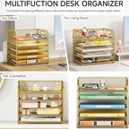 Lavatino Desk Paper Organizer Trays, Gold 5-Tier Mesh File Folder Sorter with Handles, Letter Holder Organizer for Office, Home, School Supplies Storage & Organization - Image 5