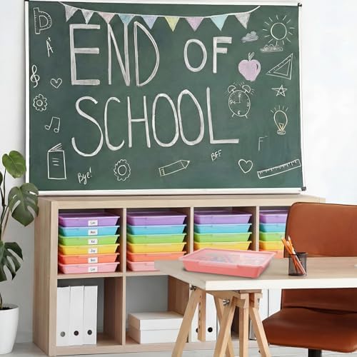 Tinlade 12 Pcs Classroom Paper Storage Bins with Lids, Macaron, 13x10in - Image 4