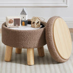 Small Foot Stool Ottoman with Storage, Sherpa Ottoman Foot Rest for Couch, Round Footstool with Storage, Small Ottomans and Footstools for Living Room and Entryway (Brown) by FIMIVIBI