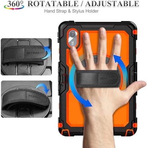 SEYMAC stock Tablet Case for Lenovo Idea Tab 11'' / M11 (TB336FU/TB330FU) 11 inch Drop-Proof Protection Cover with 360° Rotate Stand & Strap [Pen Holder] & Screen Protector 2025/2024, Orange+Black - Image 3