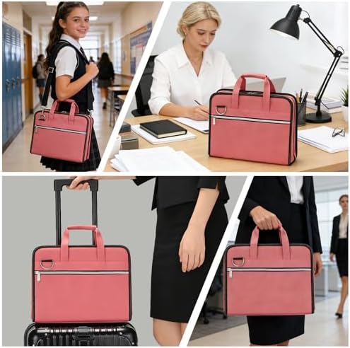 SEEKIND PU Leather Accordion File Organizer with Handle & Strap，12 Pockets Expanding File Folder with Zipper & Labels，Portable Document Organizer File for Letter A4 Files - Image 2
