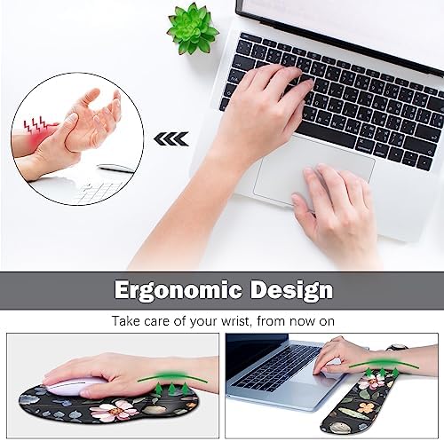 ARTSO Desk Mat, Large Gaming Mouse Pad Wrist Support Set, Ergonomic Keyboard Wrist Rest Desk Pad with Coaster Combo, Extended Mousepad with Non-Slip for Home Office, Flowers Plants - Image 4