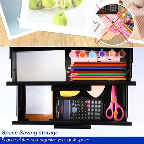 Menkxi 16'' Under Desk Drawer Slide-out Steel Under Counter Drawers Storage Organizer Large Hidden Pull-out Tray for Table Desks Home Office Workstation(Black,2 Layer) - Image 5