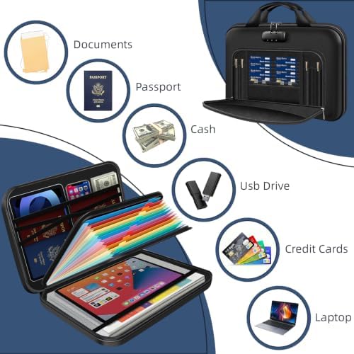 Hard Shell Fireproof Document Box with Combination Lock, 13 Pockets Accordion File Organizer, Important Document Safe for Home Office Travel, Waterproof Fire Proof Case Box for Certificates A4 - Image 5