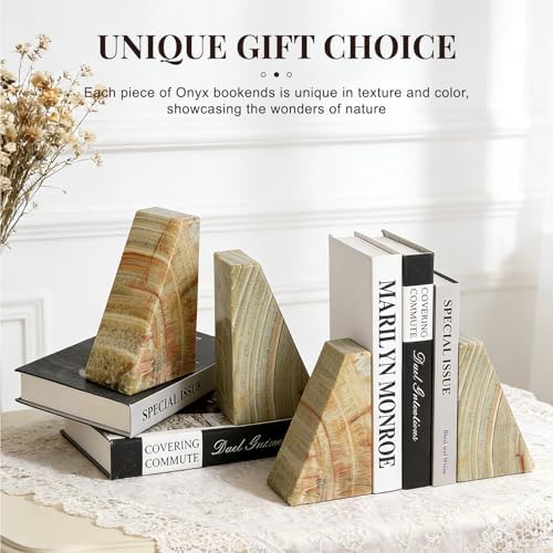 Koville Onyx Bookends, Marble Bookends for Shelves, Natural Stone Book Ends for Heavy Books, Decorative Bookends for Bookshelf Table Home Decor, Heavy Duty bookend for Large Books(Green) - Image 4