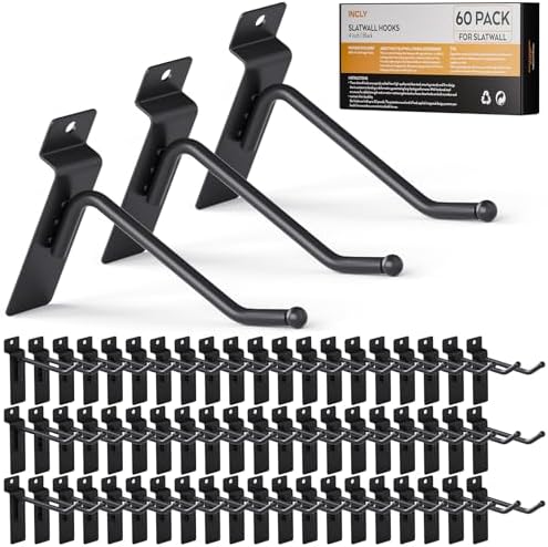 INCLY 60 Pack Slatwall Hooks, 4 Inch Slat Wall Hanging Hook and Hanger by INCLY