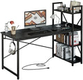 IRONCK Computer Desk 55" with Power Outlet and Storage Shelves, Study Writing Table with USB Ports Charging Station, PC Desk Workstation for Home Office, Black by IRONCK