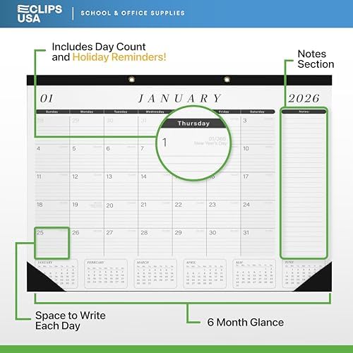2026 Desk Calendar Large 22x17 Runs Until June 2027 Work Calendar with To-do List & Notes Yearly Preview 18 Months With Plastic Cover Desk Calendar 2025-2026 Large 22x17 Black White With Protective Cover Bulk Planner for Home School Office Pad Calendar... - Image 4
