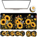 TGFEWYTJYJ Extended Gaming Mouse Pad,Memory Foam Ergonomic Keyboard Mouse Wrist Rest Support Set,Large Desk Mat with Stitched Edges,Non-Slip Base Mousepad Home Office,Retro Sunflowers Butterfly by GFEWYTJYJ