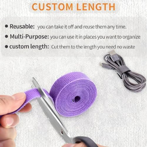 IFNOW 32FT Reusable Fastening Tape Cable Ties Double-Sided Hook-and-Loop Cable Management Tape Strength and Durability 0.4''/Width (5, Purple) - Image 2